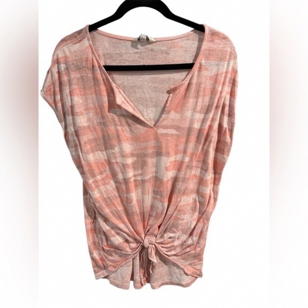 Lucky Brand Pink Camouflage Tie-Front Tee